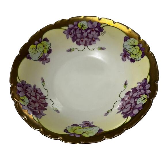 Vintage Bavaria Purple Violet Gold Trimmed Hand Painted Signed Arnold Bowl 9.5" - Picture 1 of 6